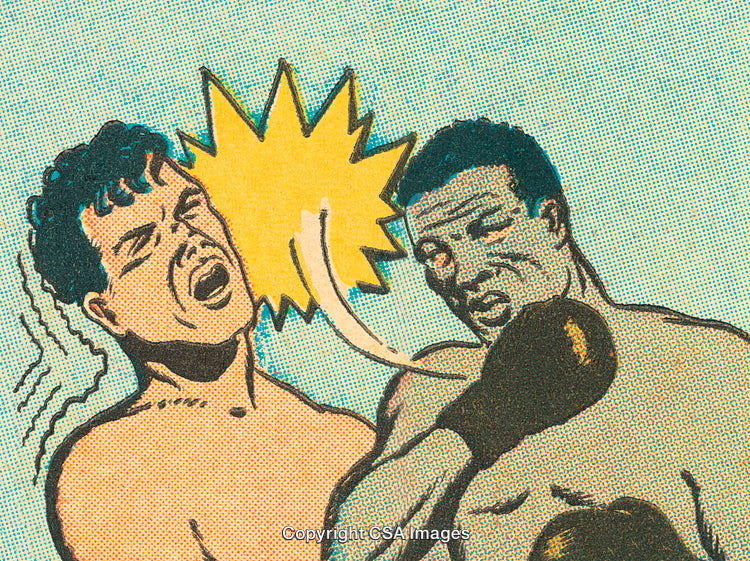 Vintage Comic Style Boxing Illustration Depicting a Dynamic Action Moment