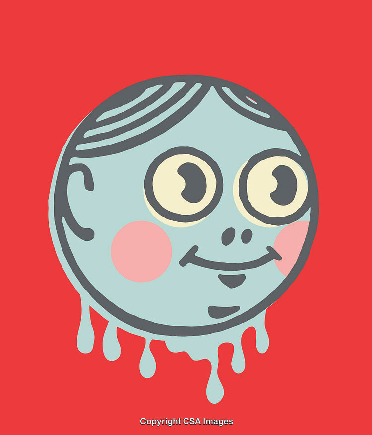 Whimsical Smiling Face Illustration with Dripping Details on Red Background