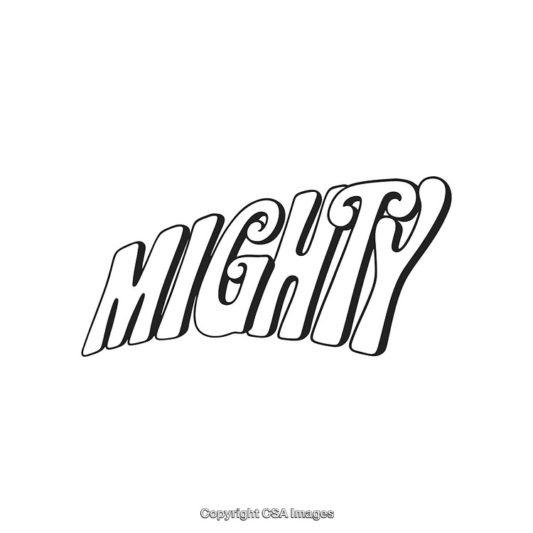 Bold Black And White Graphic Design Featuring The Word 'Mighty'