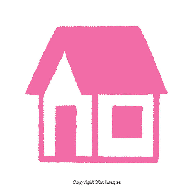 Simple Pink House Icon with White Details on White Background