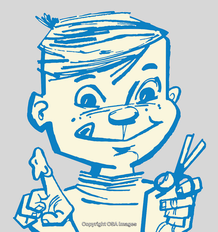 Whimsical Blue Line Art Illustration of a Child Cartoon Character