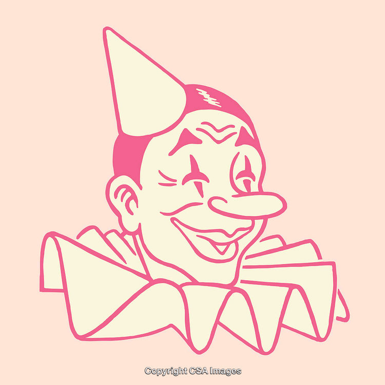 Retro Clown Illustration in Pink Color Line Art Style on Light Background