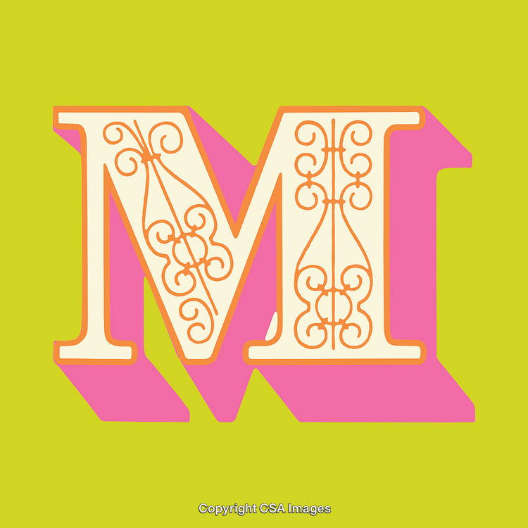 Decorative Letter M with Intricate Pattern on Colorful Background