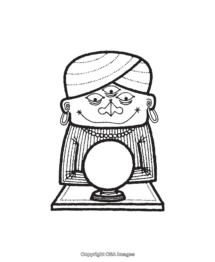 Mystical Line Art Illustration of a Fortune Teller with a Crystal Ball