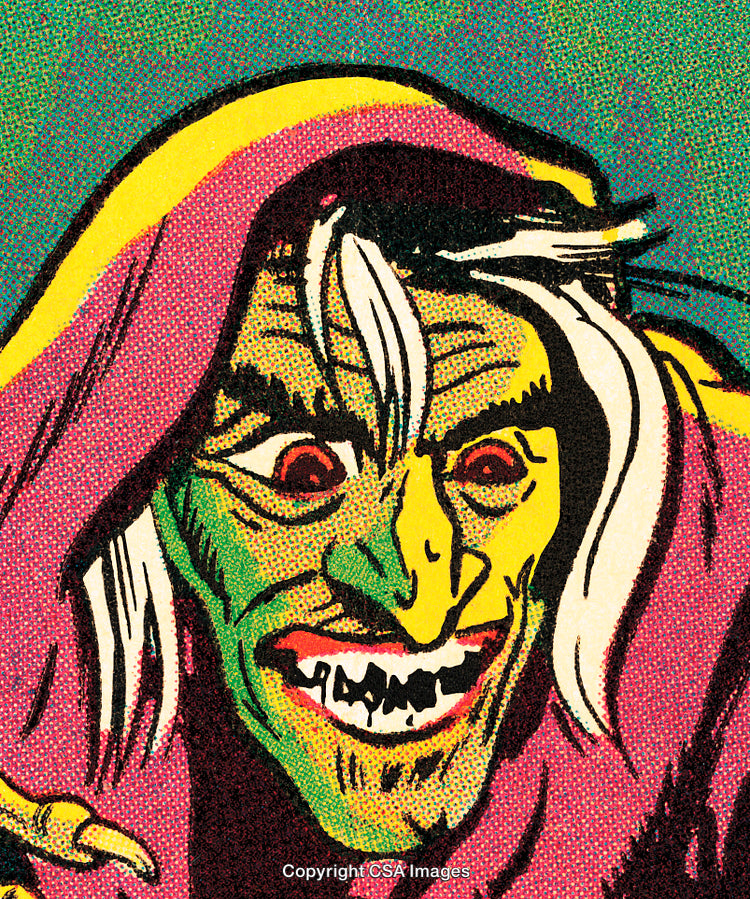 Vivid Comic Style Illustration of a Wicked Witch With a Menacing Expression