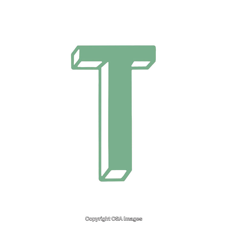 Stylized Green Letter T with 3D Effect on White Background