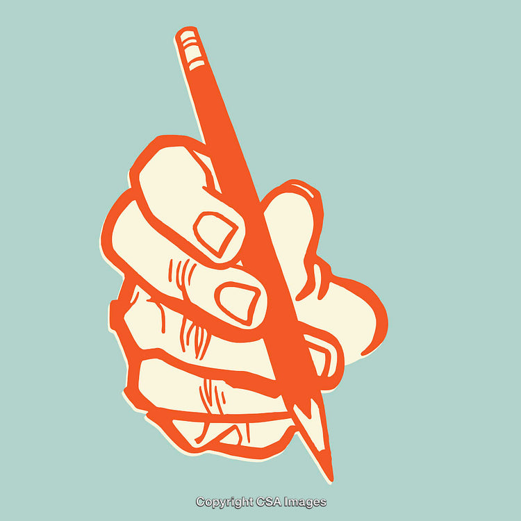 Stylized Illustration of a Hand Holding a Pencil in Line Art