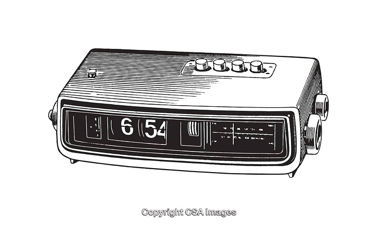 Retro Flip Clock Line Art Illustration in Black and White Style