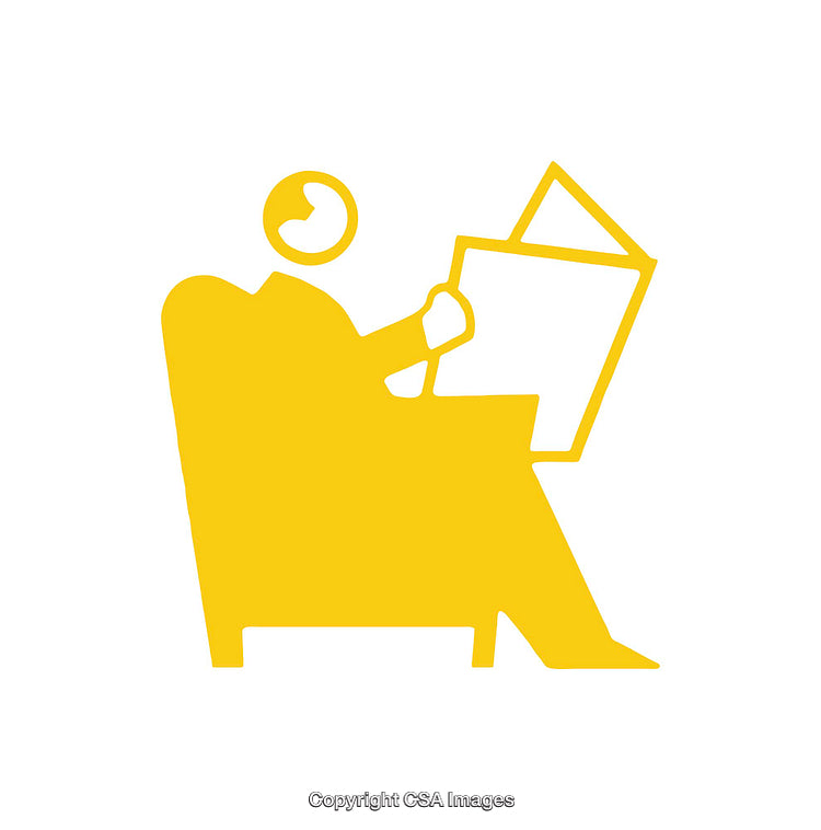 Yellow Icon of a Person Relaxing While Reading a Newspaper or Book