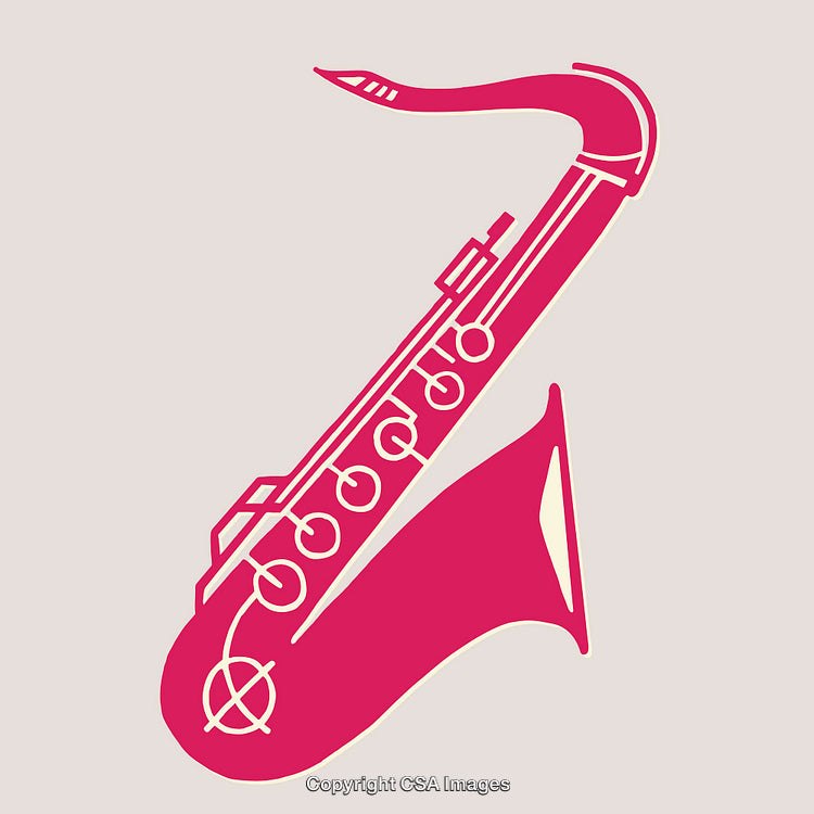 Minimalistic Saxophone Illustration in Vibrant Pink Tone on a Neutral Background