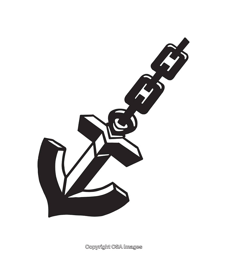 Black and White Illustration of a Nautical Anchor with Chain