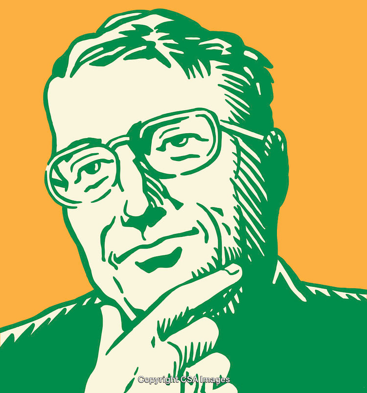 Colorful Line Art Illustration of a Thinking Person with Hand on Chin
