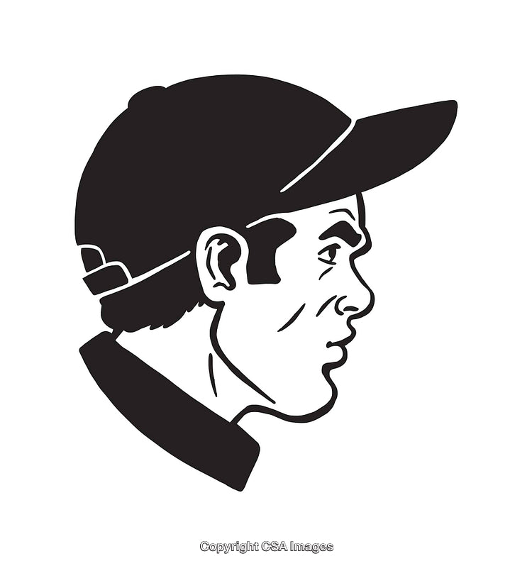 Black and White Line Art Illustration of a Man Wearing a Baseball Cap