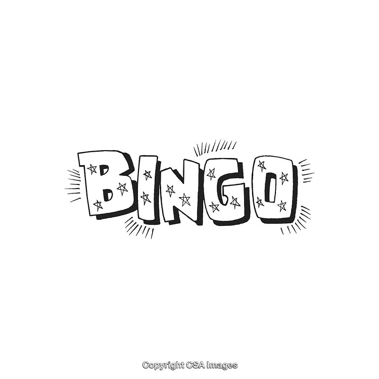 Illustrative Bingo Text Design With Stars and Radial Details in Black and White