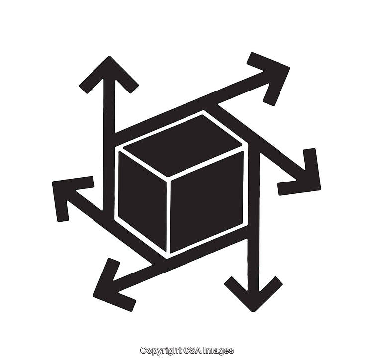 Black and White Cube Icon With Multidirectional Arrows