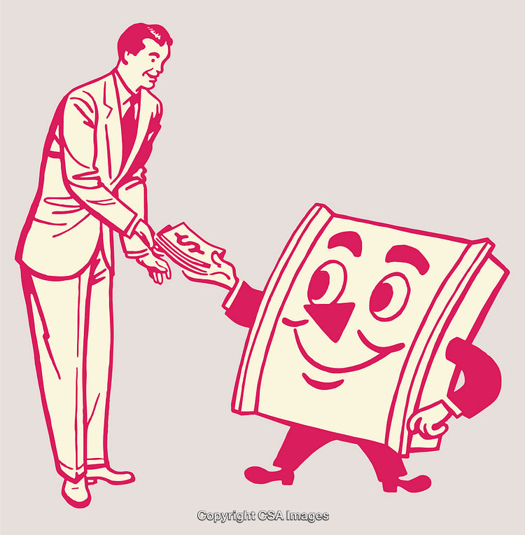 Vintage Style Illustration of Business Interaction with Animated Cash Figure