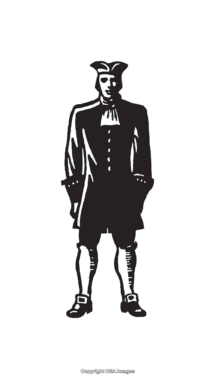 Classic Black and White Colonial Gentleman Line Art Illustration