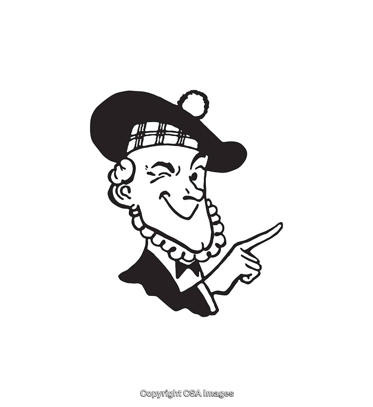 Black and White Illustration of a Winking Man Pointing Playfully