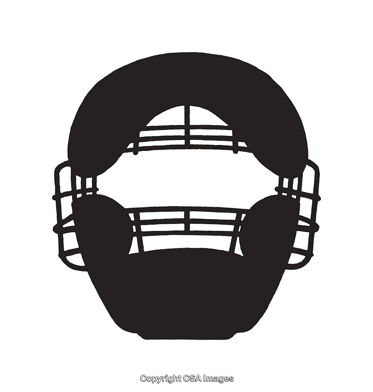 Silhouette Illustration of a Sports Faceguard in Black and White Line Art