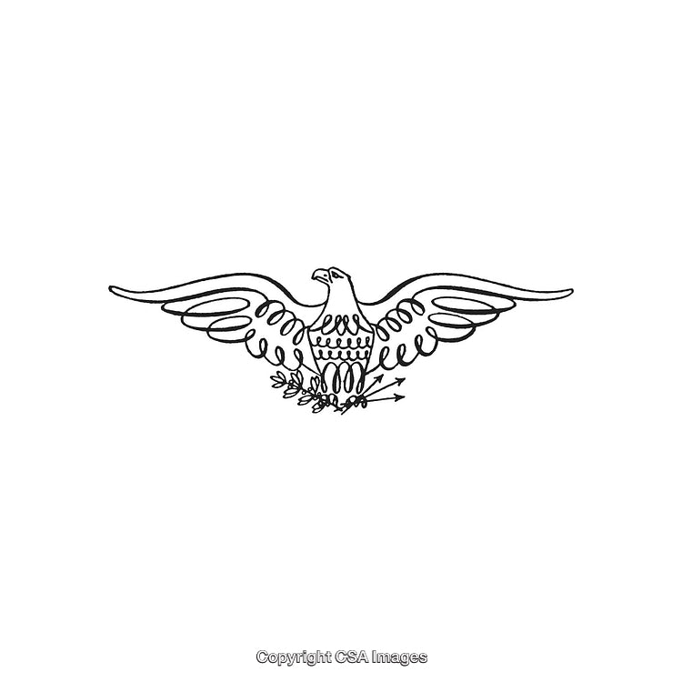 Ornamental Eagle Design Featuring Arrows and Olive Branch with Wings Outspread