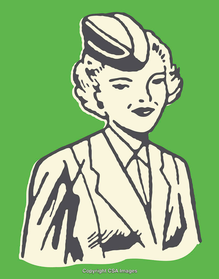 Vintage Line Art Illustration of a Woman in a Uniformed Outfit