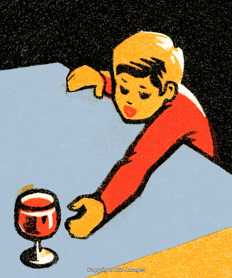 Illustration of a Child Reaching Towards a Glass on a Table