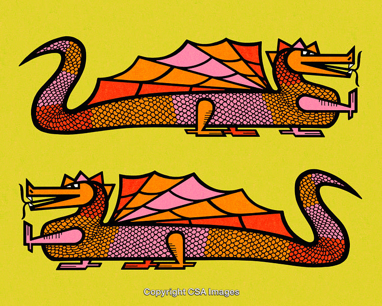 Colorful Abstract Dragon Illustration with Yellow Background and Artistic Design