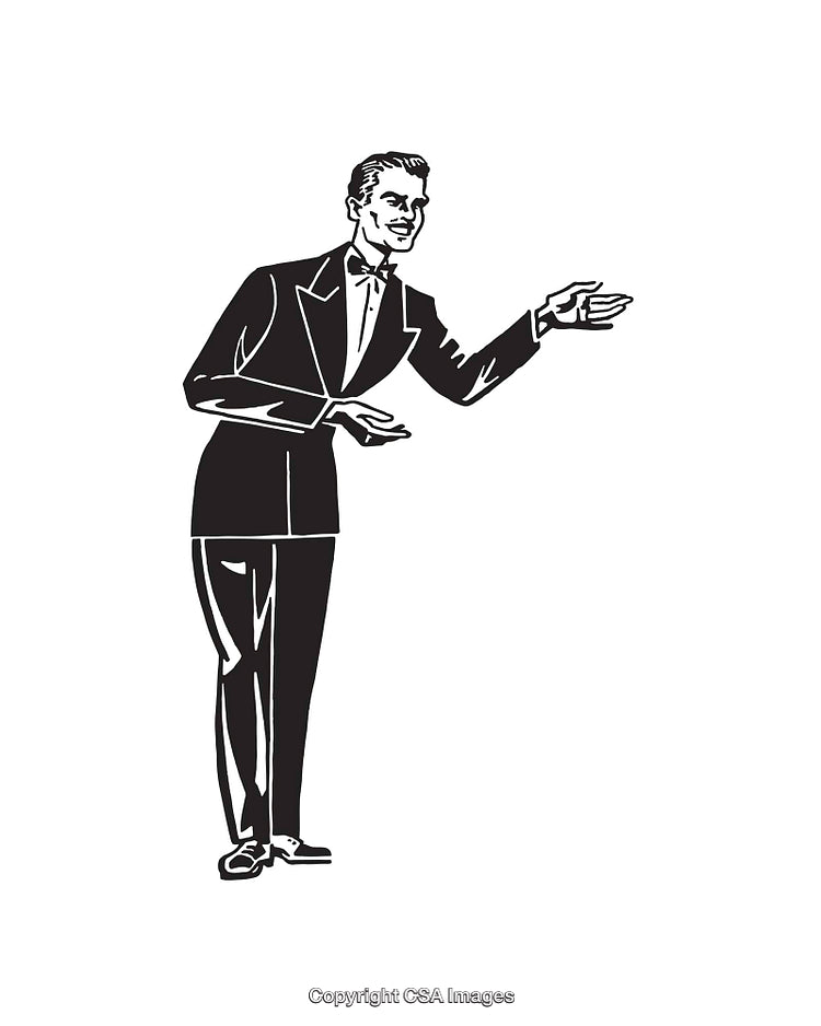 Retro Black and White Art of A Well-Dressed Gentleman in Gesture