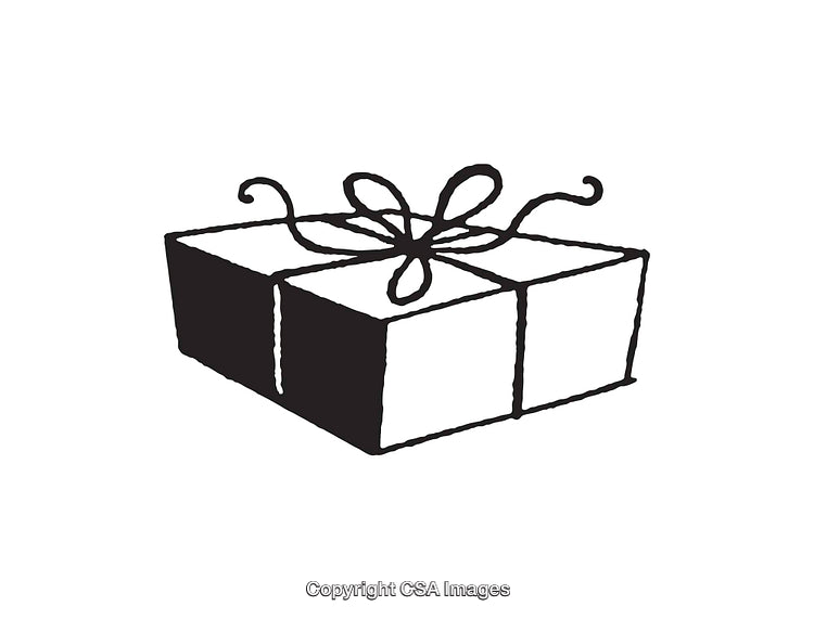Black And White Line Art Illustration of a Wrapped Gift Box