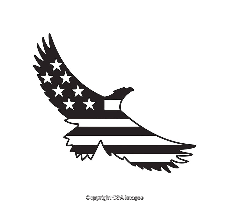 Patriotic Eagle Silhouette Featuring Stars and Stripes in Black and White