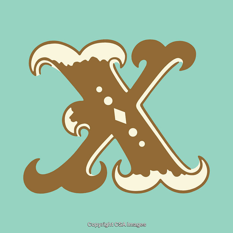 Elegant Decorative Letter X with Vintage Flourishes on Blue Background