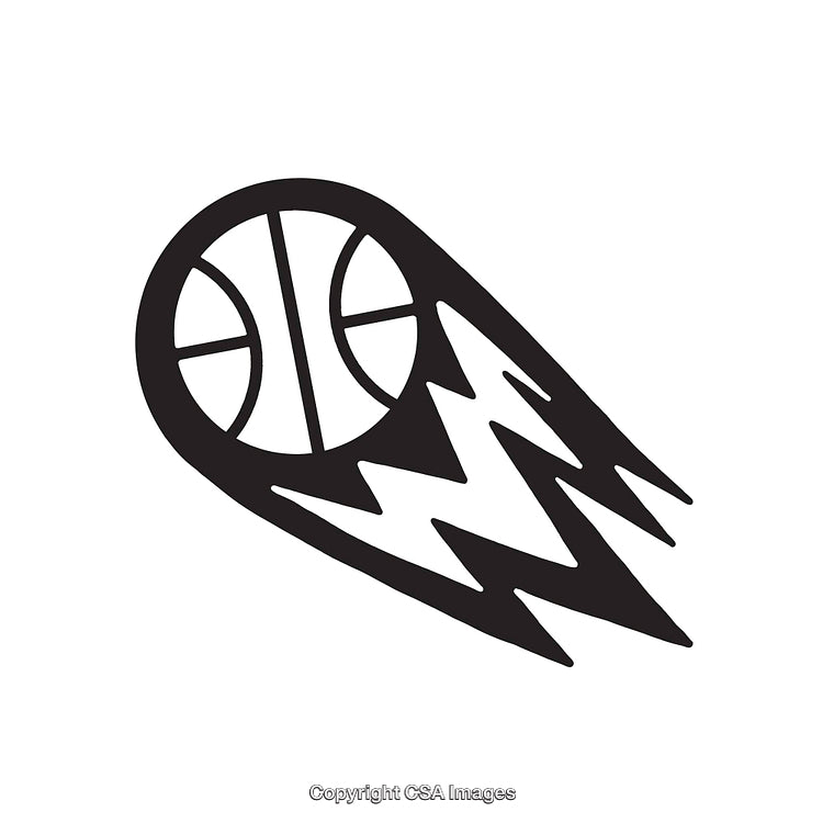 Dynamic Black and White Basketball Illustration With Fiery Motion Effect