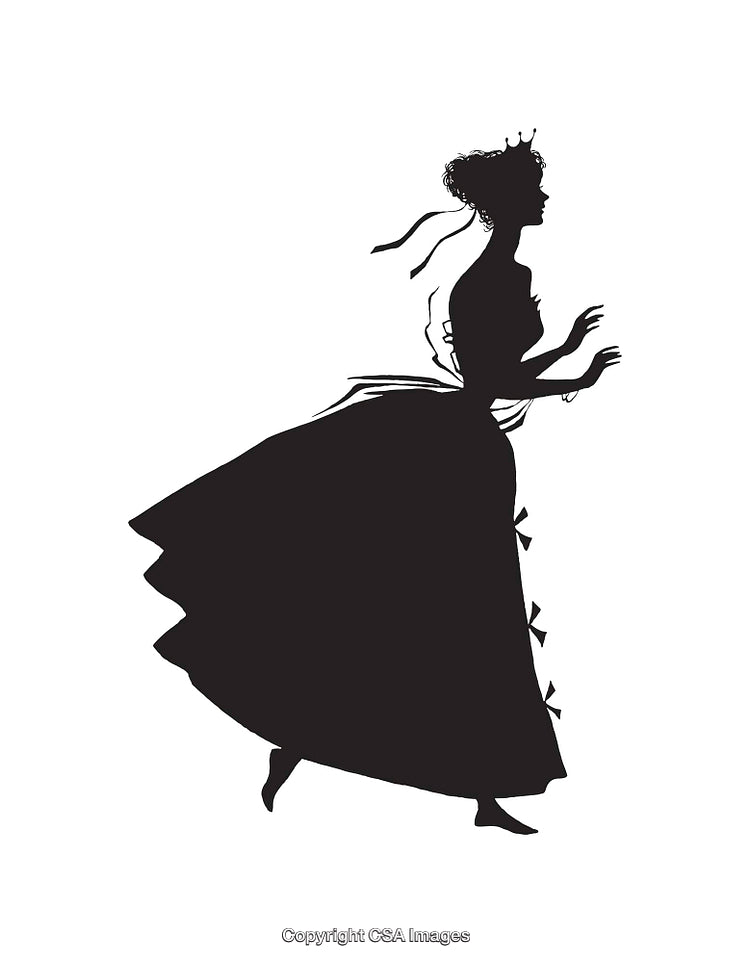 Elegant Silhouette of a Lady in Flowing Dress with Crown