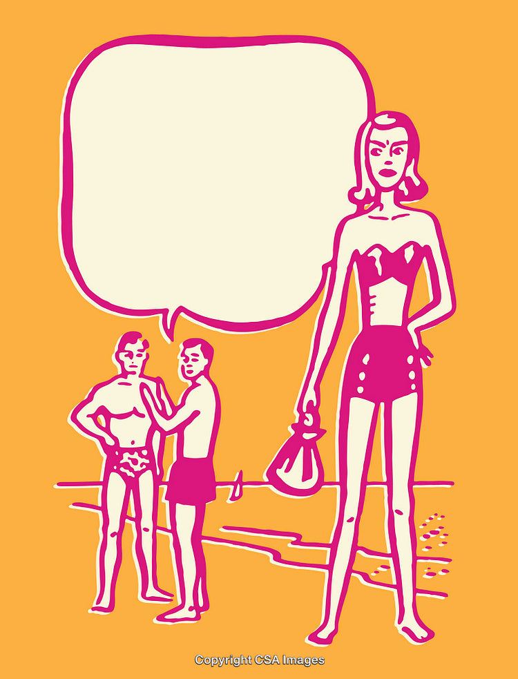 Retro Styled Beach Scene Line Art Illustration in Vibrant Colors