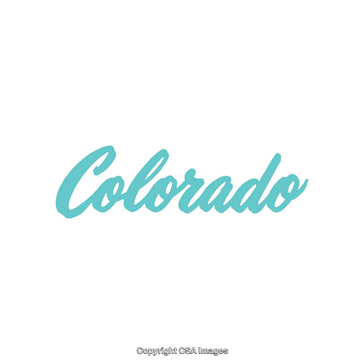 Stylized Turquoise Brush Script Text Depicting the Word Colorado