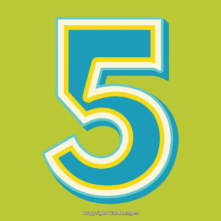 Colorful Number Five with Modern Decorative Design on Green Background