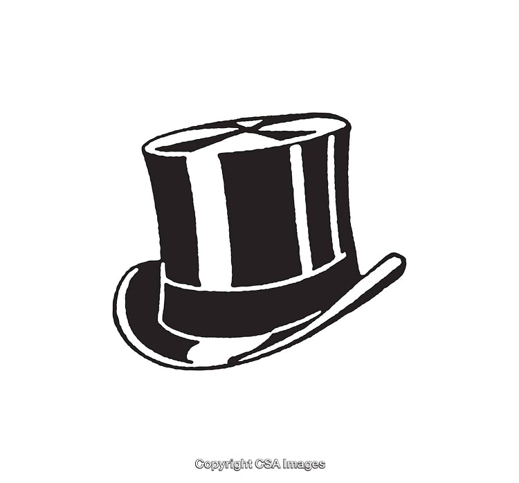 Classic Top Hat in Black and White Line Art Illustration