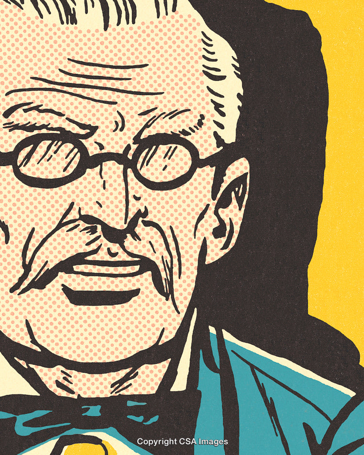 Comic Style Illustration of a Nostalgic Elderly Man Portrait