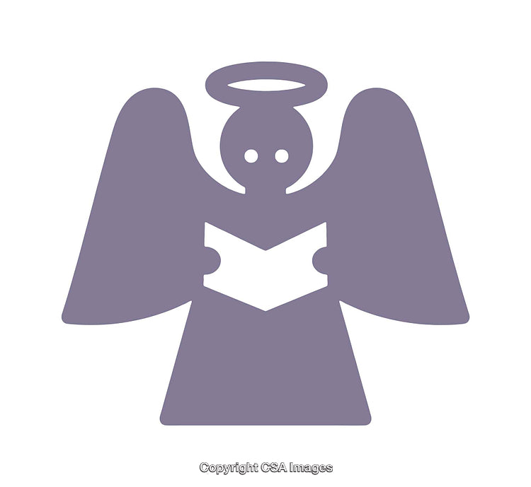 Purple Angel Icon Holding a Book with Halo Above Its Head