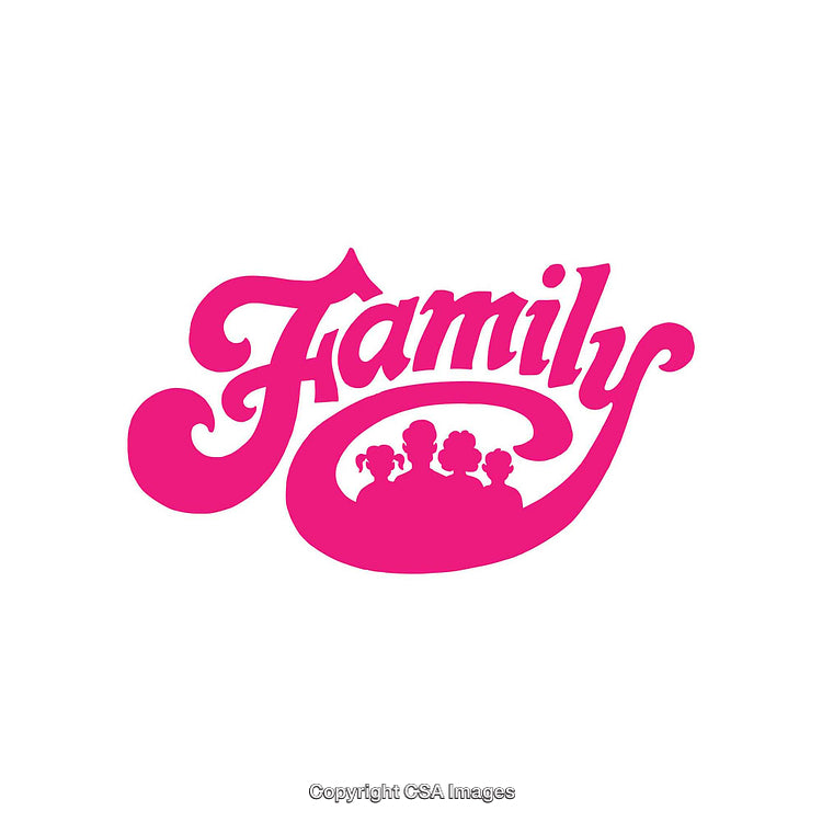 Pink Typographic Illustration with Family Silhouette Included