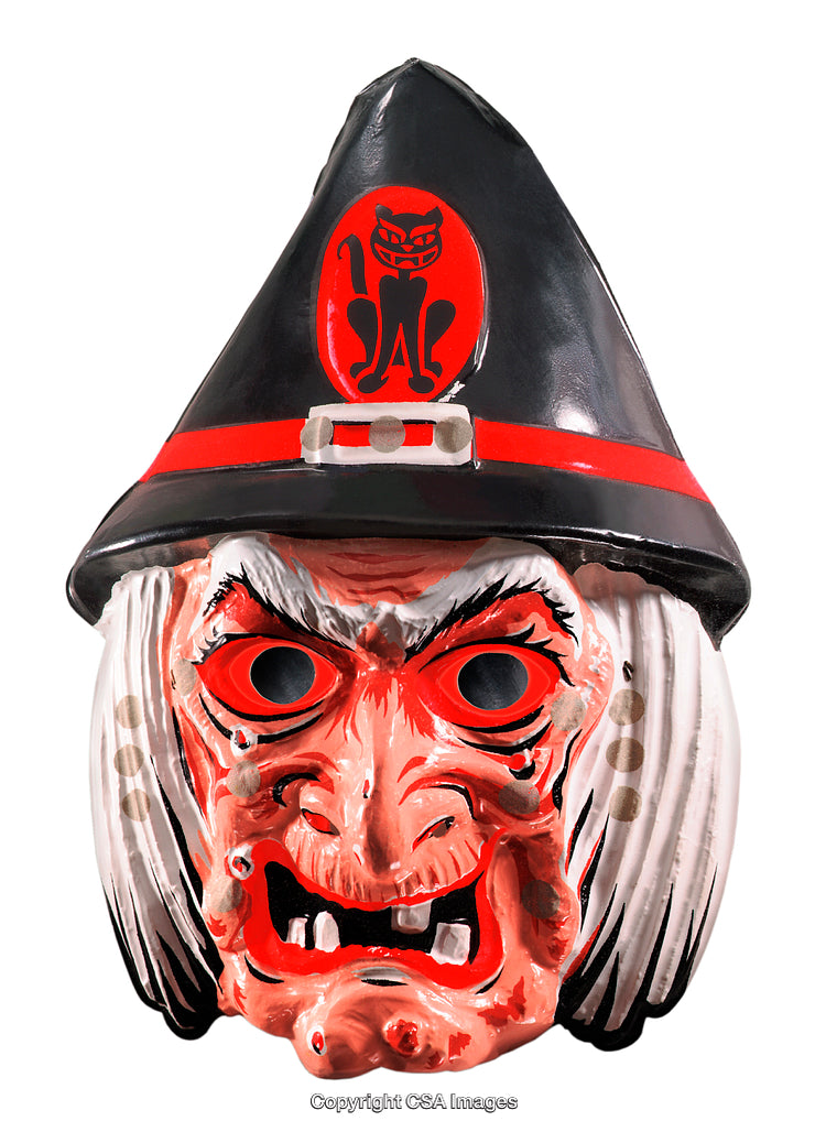 Vintage Halloween Mask with Witch Design and Red Accents