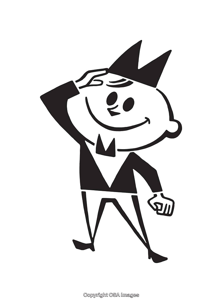 Black And White Line Art Illustration of a Smiling Character with a Crown
