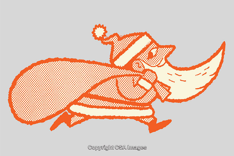 Retro Styled Color Line Art of Santa Carrying a Sack