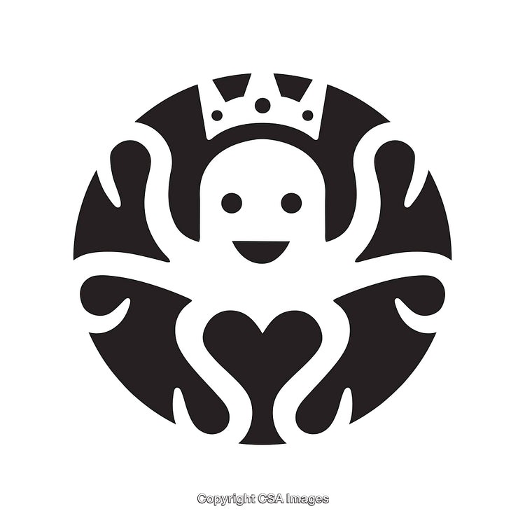Black and White Cute Octopus Icon with Heart and Crown Design