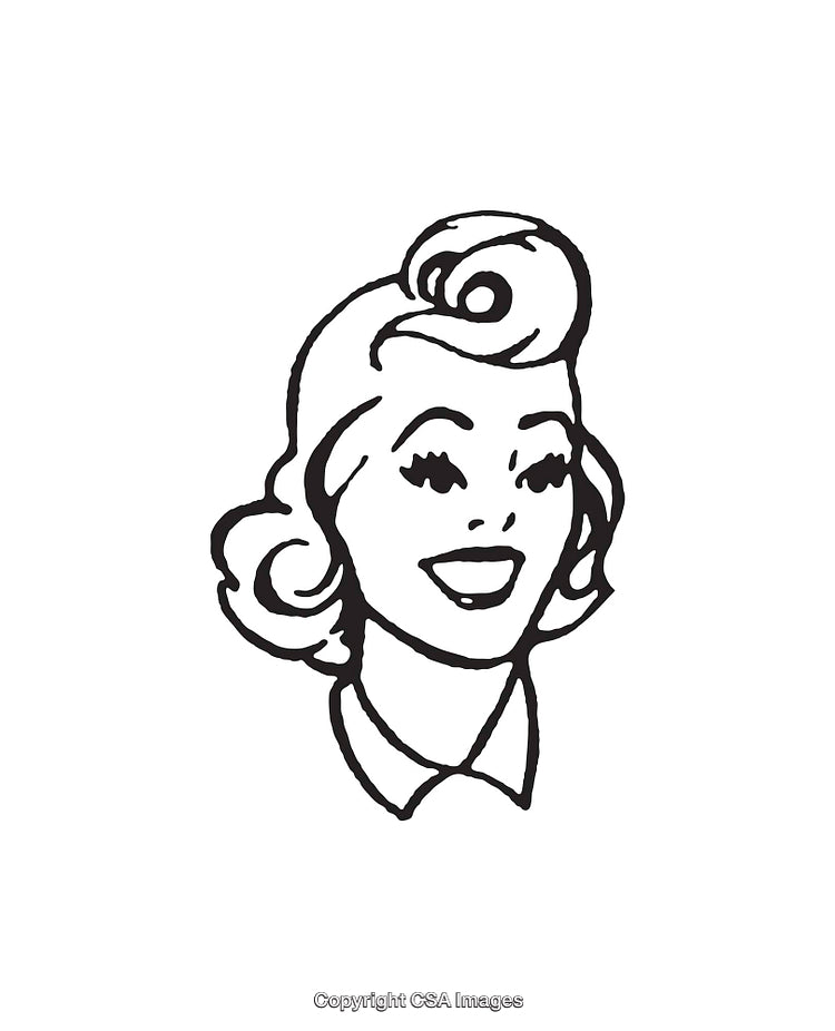 Black and White Retro Style Line Art Woman Illustration Drawing