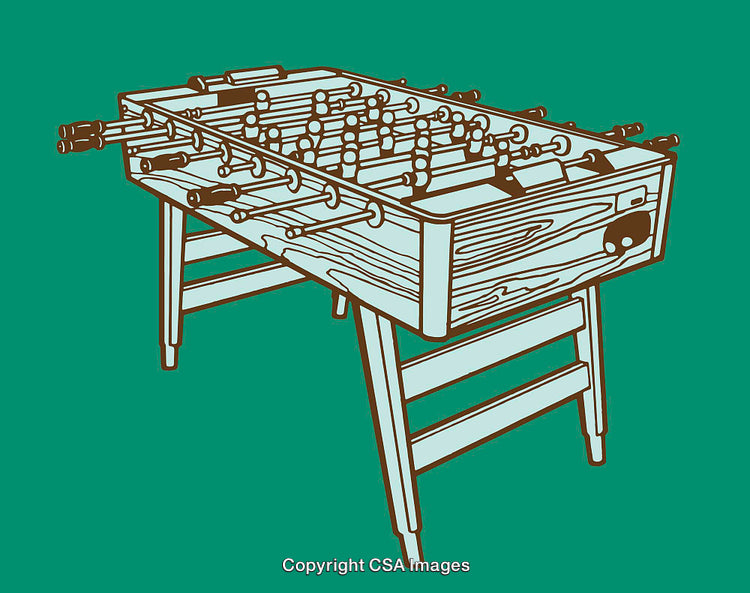 Illustration of a Foosball Table in Vintage Line Art Style