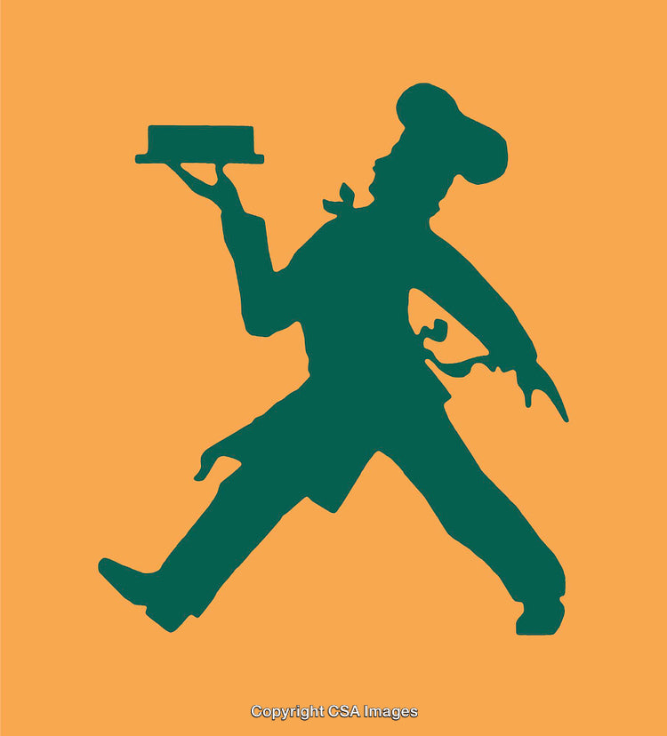 Silhouette of a Chef Carrying a Cake on an Orange Background