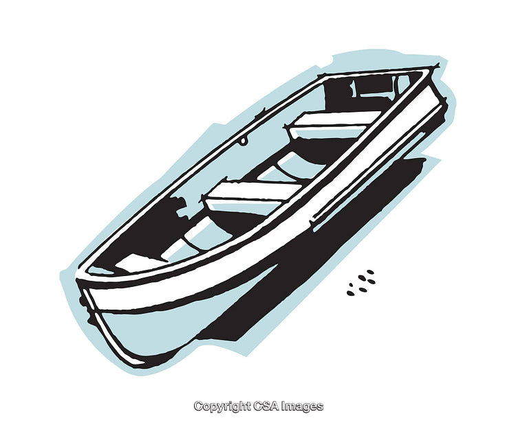Vintage Rowboat Illustration with Minimalist Blue Background Accents