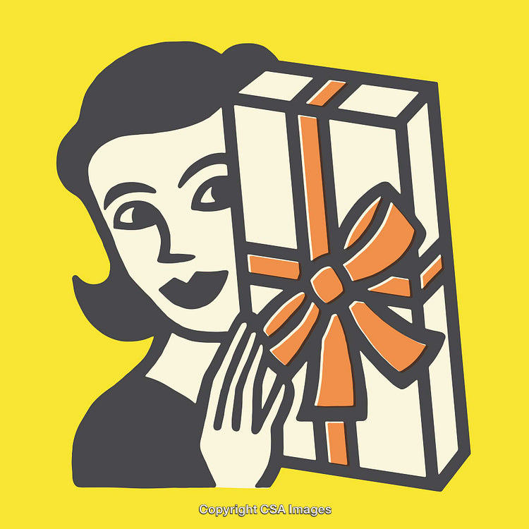 Colorful Line Art Illustration of a Woman Holding a Gift Box