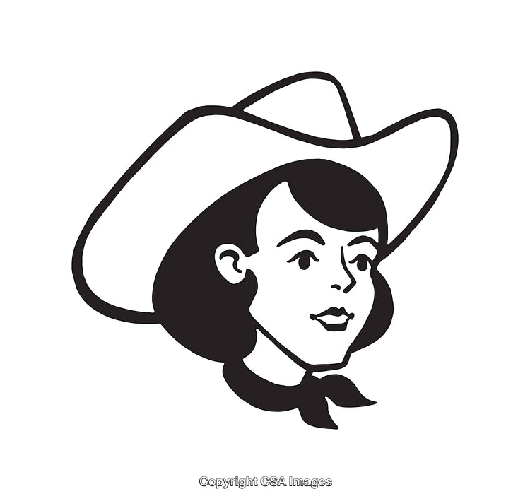 Black and White Line Art Illustration of a Cowgirl Portrait